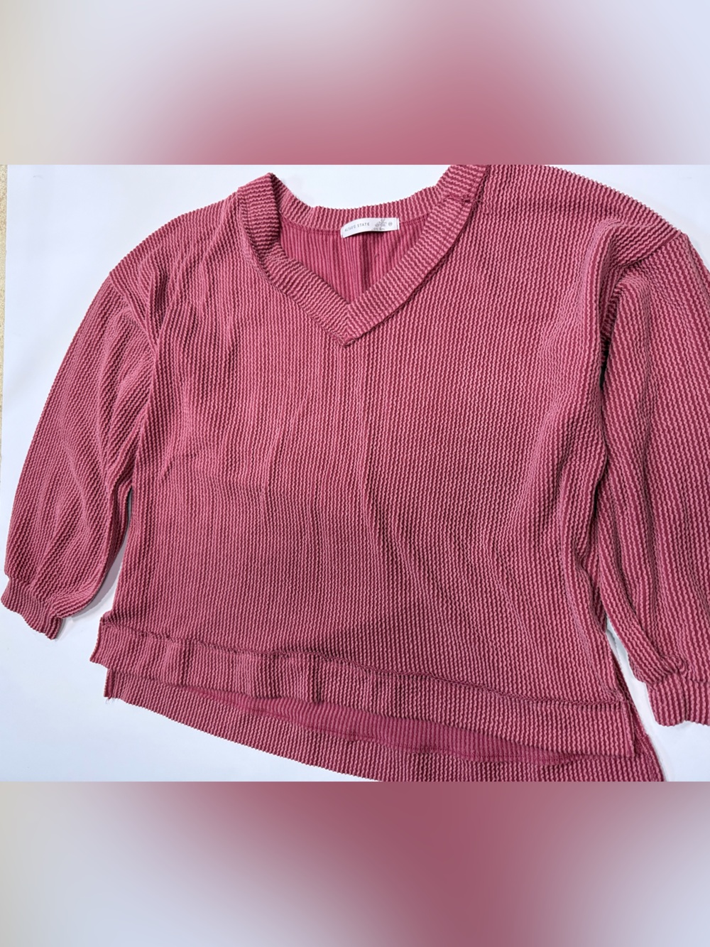 Women’s Burgundy V-Neck Ribbed Knit Sweater